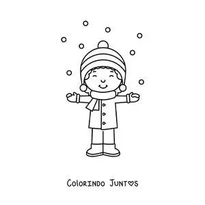 Desenho para colorir de menino kawaii feliz no inverno