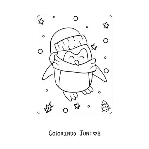 Desenho para colorir de pinguim kawaii com cachecol