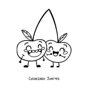 Desenho para colorir de duas cerejas animadas sorridentes