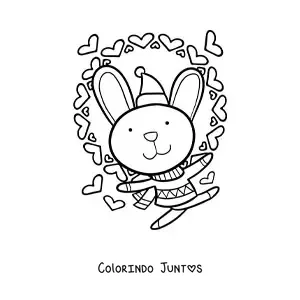 Desenho para colorir de coelhinho kawaii de inverno