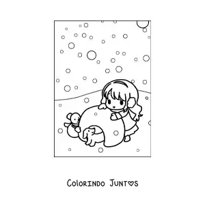 Desenho para colorir de menina kawaii com iglu