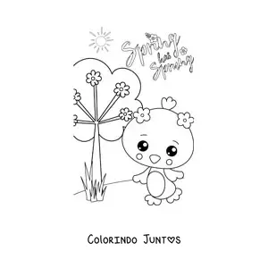 Desenho para colorir de primavera em inglês com pintinho kawaii