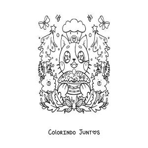 Desenho para colorir de gato chef kawaii animado com um bolo