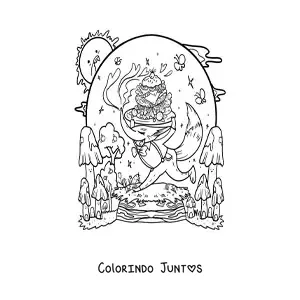 Desenho para colorir de raposa kawaii animada com um sanduíche apetitoso