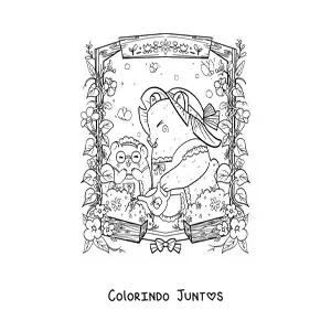 Desenho para colorir de hamsteres kawaii animados regando as plantas