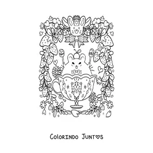 Desenho para colorir de rato kawaii animado com morangos