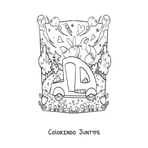 Desenho para colorir de raposas fofas apaixonadas em uma carroça