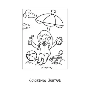 Desenho para colorir de menina na praia
