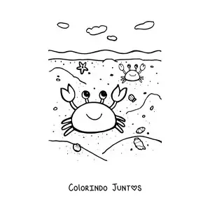 Desenho para colorir de caranguejos na beira da praia