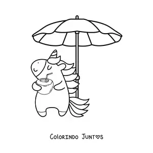 Desenho para colorir de unicórnio animado na praia