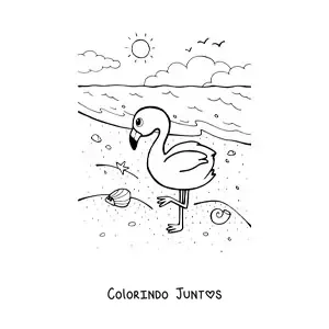 Desenho para colorir de flamingo na praia