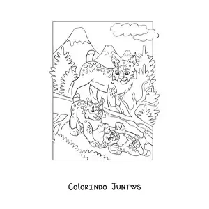 Desenho para colorir de linces na floresta