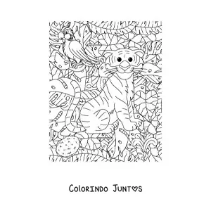 Desenho para colorir de filhote de tigre na selva