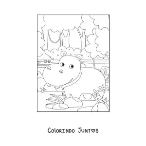 Desenho para colorir de hipopótamo selvagem animado