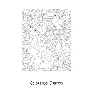 Desenho para colorir de filhote de leopardo na selva