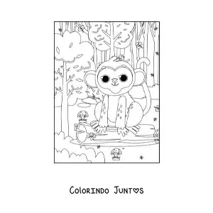 Desenho para colorir de macaco da floresta tropical kawaii