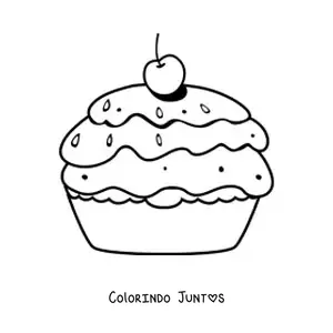 Desenho para colorir de um bolo com uma cereja