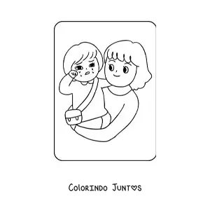 Desenho para colorir de menina kawaii chorando no colo da mãe