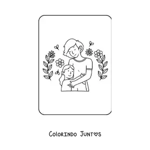 Desenho para colorir de menina kawaii abraçando a mãe no Dia das Mães