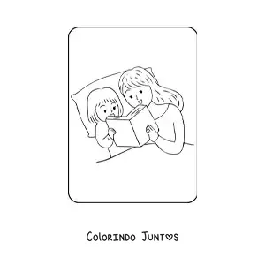 Desenho para colorir de mãe lendo uma história para a filha