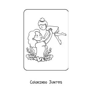 Desenho para colorir de mãe segurando a filha