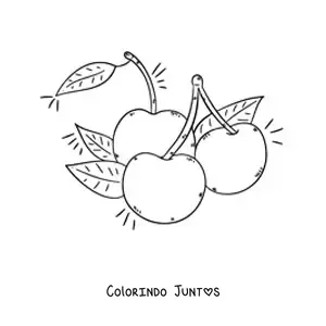 Desenho para colorir de três cerejas com suas folhas