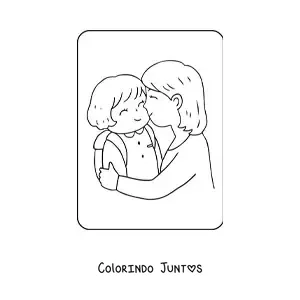 Desenho para colorir de mãe dando um beijo na filha antes de ir para a escola