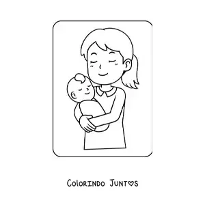 Desenho para colorir de mãe segurando o bebê