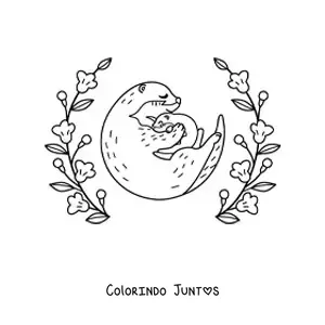 Desenho para colorir de mamãe lontra com o filhote