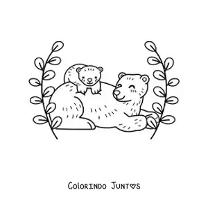 Desenho para colorir de mamãe ursa com o filhote