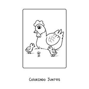 Desenho para colorir de mamãe galinha com os pintinhos