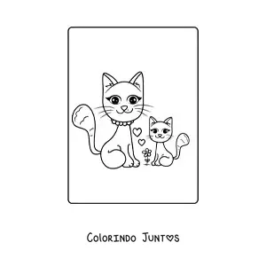 Desenho para colorir de mamãe gata com a filha
