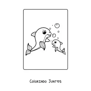 Desenho para colorir de mamãe golfinho com o filhote
