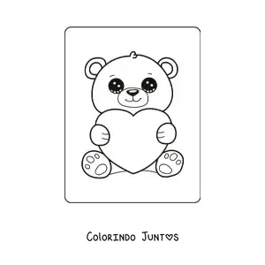 Desenho para colorir de urso kawaii com coração de Dia dos Namorados