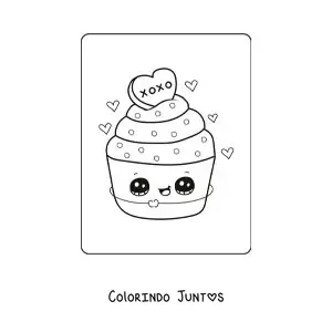 Desenho para colorir de cupcake kawaii de Dia dos Namorados