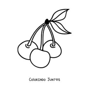Desenho para colorir de três cerejas com folhas