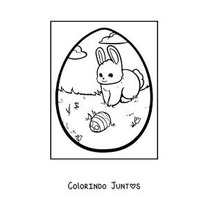 Desenho para colorir de coelho fofo com ovo de Páscoa
