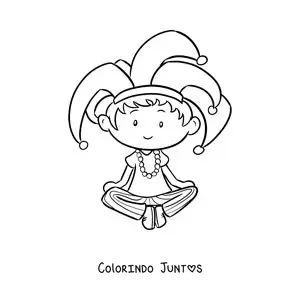Desenho para colorir de menino sentado com chapéu de Carnaval