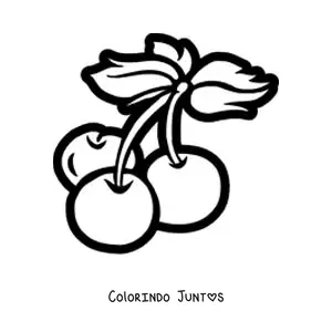 Desenho para colorir de três cerejas com folhas