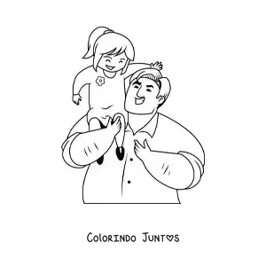 Desenho para colorir de papai segurando a filha
