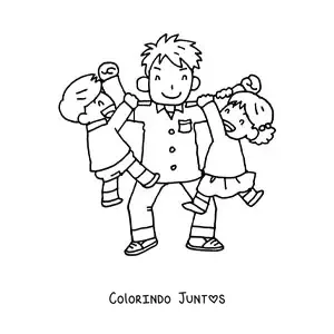 Desenho para colorir de papai brincando com os filhos
