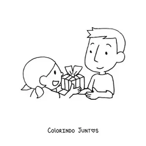 Desenho para colorir de menina dando um presente para o pai no dia dele