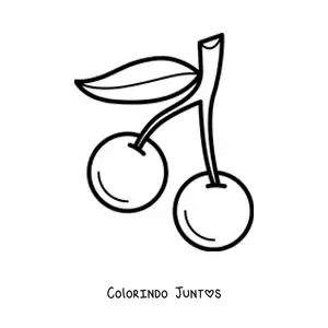 Desenho para colorir de duas cerejas com uma folha