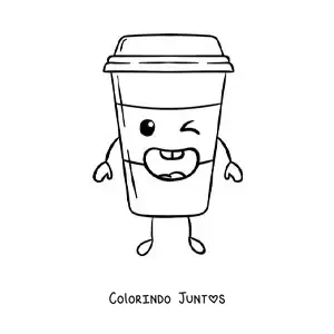 Desenho para colorir de copo de café kawaii fofo fácil
