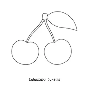 Desenho para colorir de duas cerejas com uma folha