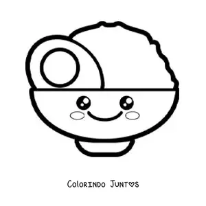 Desenho para colorir de prato de arroz com ovo kawaii fofo fácil