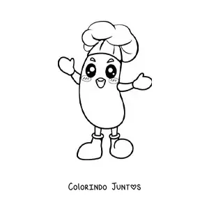 Desenho para colorir de salsicha kawaii fofa com chapéu de chef