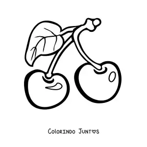 Desenho para colorir de duas cerejas com uma folha