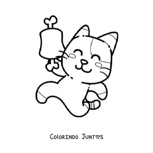 Desenho para colorir de gato animado com uma costela