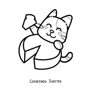Desenho para colorir de gato animado comendo queijo